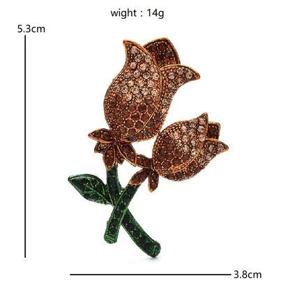 Wuli&baby Shining Rose-flower Brooches 4-color Rhinestone Beautiful Tulip Flowers Plants Brooch For Women's Clothes Pins Gifts