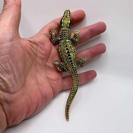 Women's Vintage Green Rhinestone Crocodile Breast Pin Vivid Animal Pin Vintage Live Lizard Pin Good Gift Christmas Gift