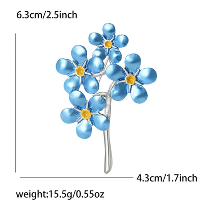 Beaut&Berry Trendy Forget Me Not Blue Flower Brooches for Women Unisex Enamel Plant Pins Casual Party Accessories Gifts Friends