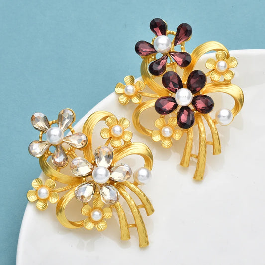 Wuli&baby Retro Rhinestone Flower Brooches For Women Unisex 2-color Alloy Plants Party Casual Brooch Pins Gifts