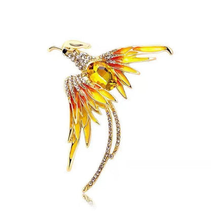 Luxury Crystal Phoenix Bird Brooches For Women Men Unisex Colorful Yellow Enamel Pins Chinese Birds Party Office Jewelry Gifts