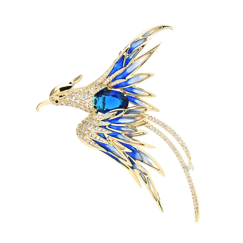 Wuli&baby Crystal Phoenix Bird Brooches For Women Men 5-color Enamel Flying Beauty Bird Party Office Brooch Pin Gifts