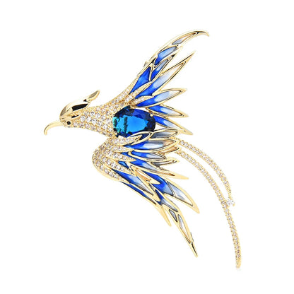 Wuli&baby Crystal Phoenix Bird Brooches For Women Men 5-color Enamel Flying Beauty Bird Party Office Brooch Pin Gifts