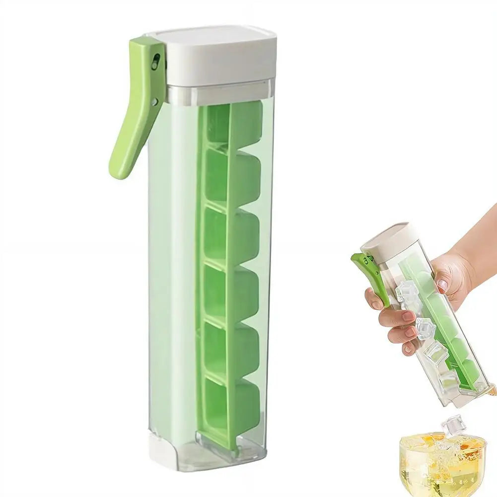 Creative One-Handed Ice Cube Mold Household Ice Making Artifact with 6 Compartments Ice Storage Box for Refrigerator