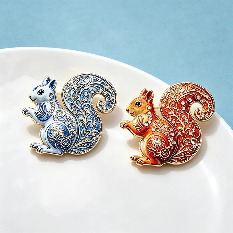 Wuli&baby Cute Squirrel Animal Brooches For Women Unisex 2-color Naughty Animal Party Casual Brooch Pin Gifts