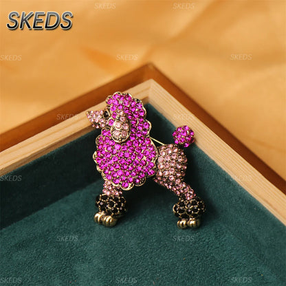 SKEDS Cute Dog Rhinestone Brooch for Women Multicolor Crystal Poodle Yorkshire Schnauzer Puppy Pin Animal Pet Jewelry Gift