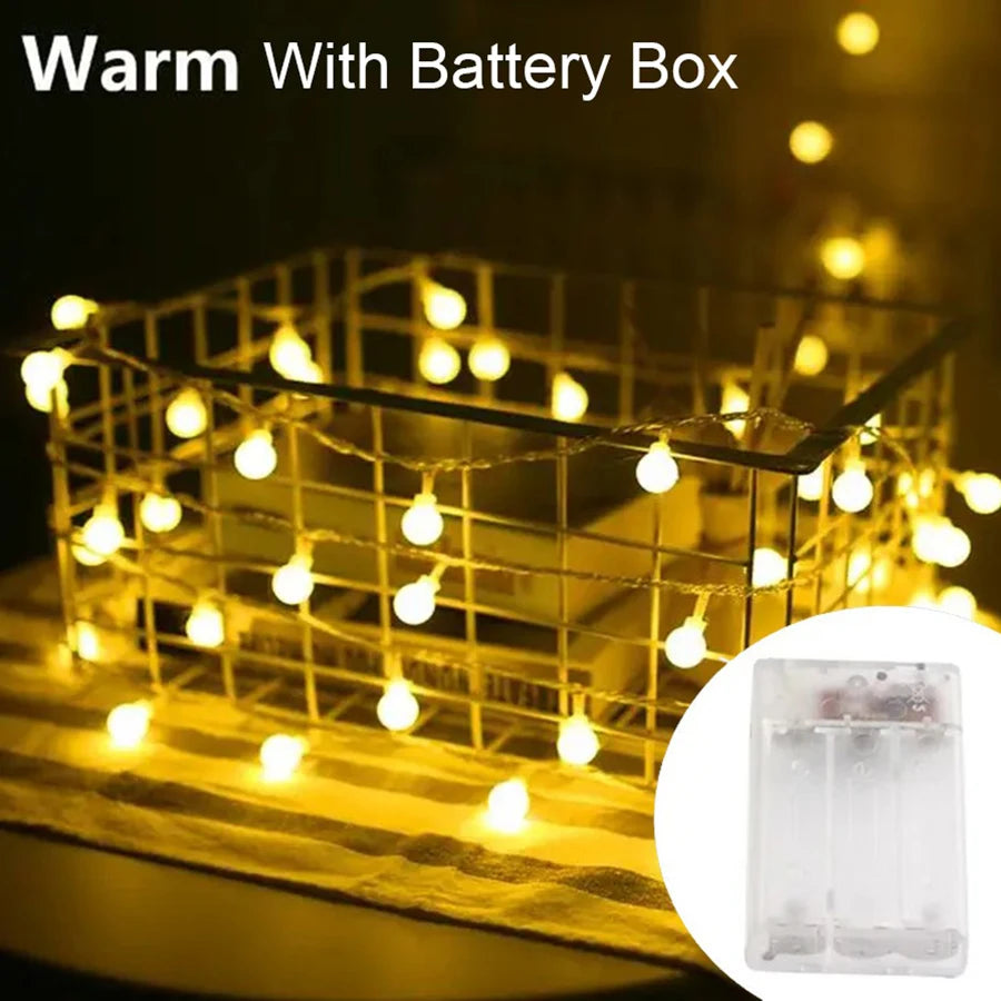 LED String Fairy Ball Lights USB/Battery Box Outdoor Ball Chain Lights Garland Lights Party Home Wedding Garden Christmas Decor