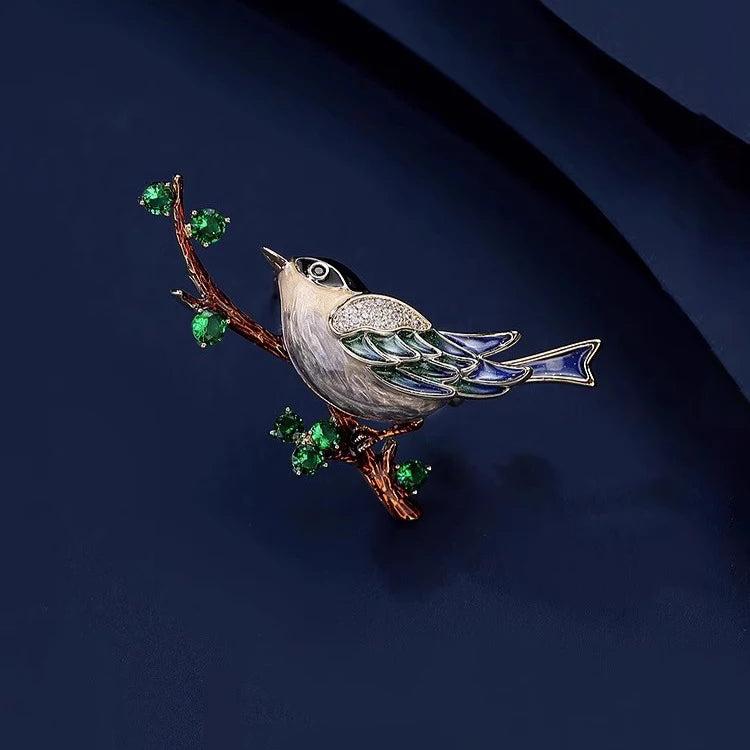 Chinese Style Magpie Enamel Brooch Magpie on Branch Auspicious Bird Pin Vintage Elegant Lapel Brooch for Women Suit Coat Scarf