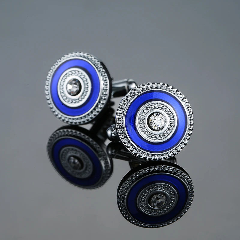 Novelty Luxury Blue White Crystal Cufflinks for Mens  Brand High Quality Design gold silvery Cuffbutton Shirt  Jewelry