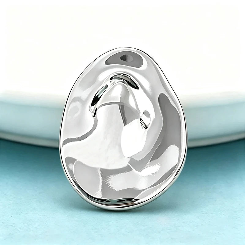 Wuli&baby Stainless Steel Oval Brooches For Women Men 2-color Geometric Round Office Casual Brooch Pins Gifts