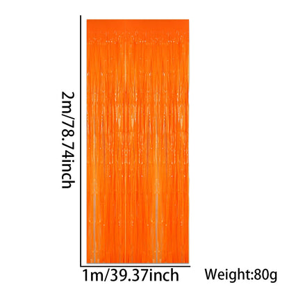 1*2M Fluorescent Macaron Rain Silk Curtain Foil Tassel Carnival Party Bar Birthday Party Halloween Decoration Backdrop Props