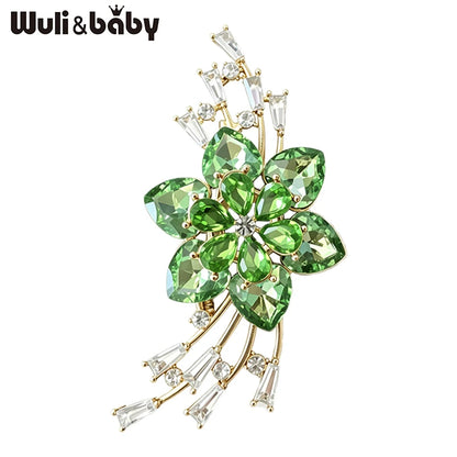Wuli&baby Luxury Crystal Flower Brooches For Women Lady 2-color Charming Plants Party Office Brooch Pins Fashion Jewelry Gifts
