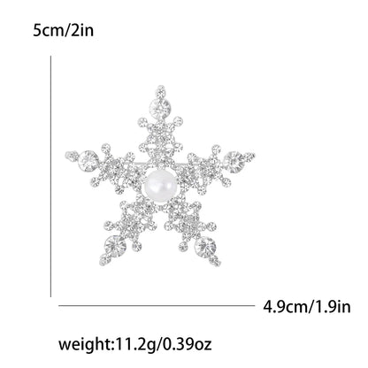 Christmas Rhinestone Snowflake Brooch for Women Unisex Pearl Ice Crystal Pin Event Party Backpack Decoration Clothes Accessories