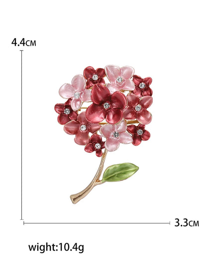 Enamel Hydrangea Brooches for Women Unisex Trendy Rhinestone Flower Pins Banquet Party Backpack Gifts Jewelry Accessories