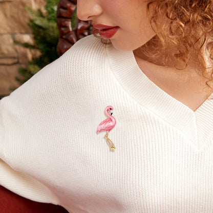 Beaut&Berry Luxury Enamel Flamingo Brooches for Women Unisex Birds Animal Pins Casual Party Jewelry Accessories Gifts Decoration