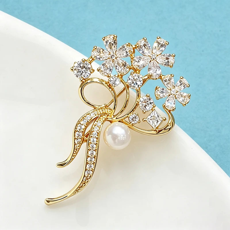 Wuli&baby Crystal Bouquet Flowers Brooches Pins For Women Lady Charming Plants Office Party Brooch Pin Fashion Jewelry Gifts