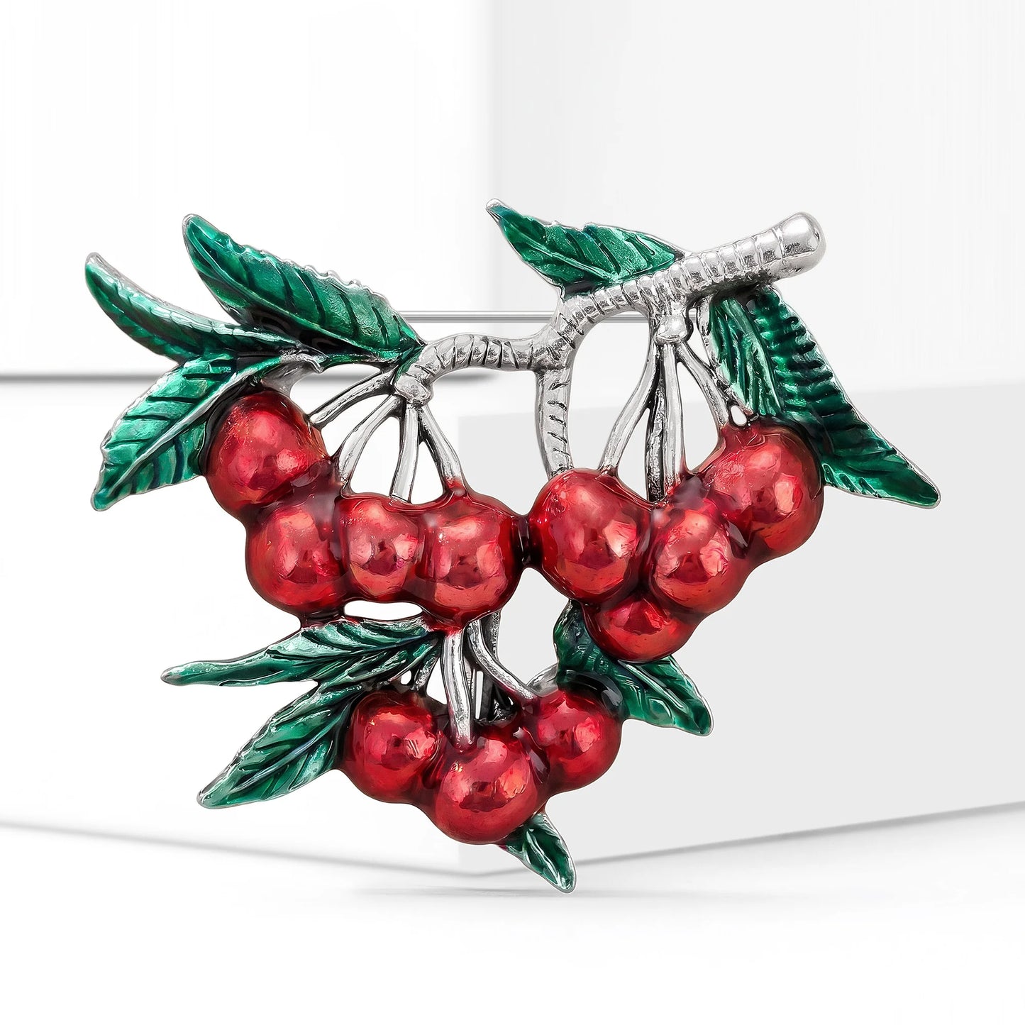 Beaut&Berry Luxury Enamel Cherry Brooches for Women Unisex Plant Pins Casual Party Jewelry Accessories Gift Decoration