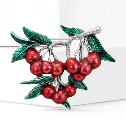 Beaut&Berry Luxury Enamel Cherry Brooches for Women Unisex Plant Pins Casual Party Jewelry Accessories Gift Decoration