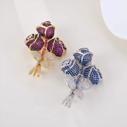 Luxurious heavy industry full of zircon rose bouquet brooch women's high-end elegant elegant evening coat accessories corsage