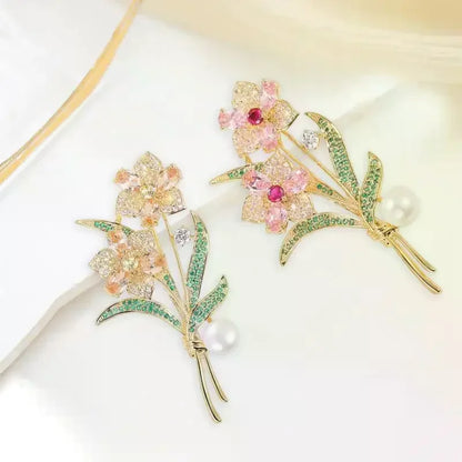 Exquisite Sparkling Crystal Rhinestone Flower Pearl Brooches For Women Clothing Coat Jewelry Accessries Gifts