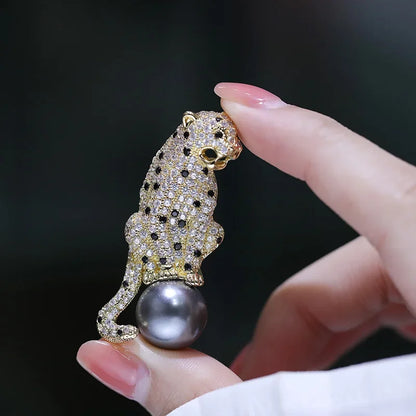 Vintage Luxury Beautiful Rhinestone Set Leopard Design Brooch，Suit Coat Costume Jewelry Accessories Pins，Holiday Party Favors