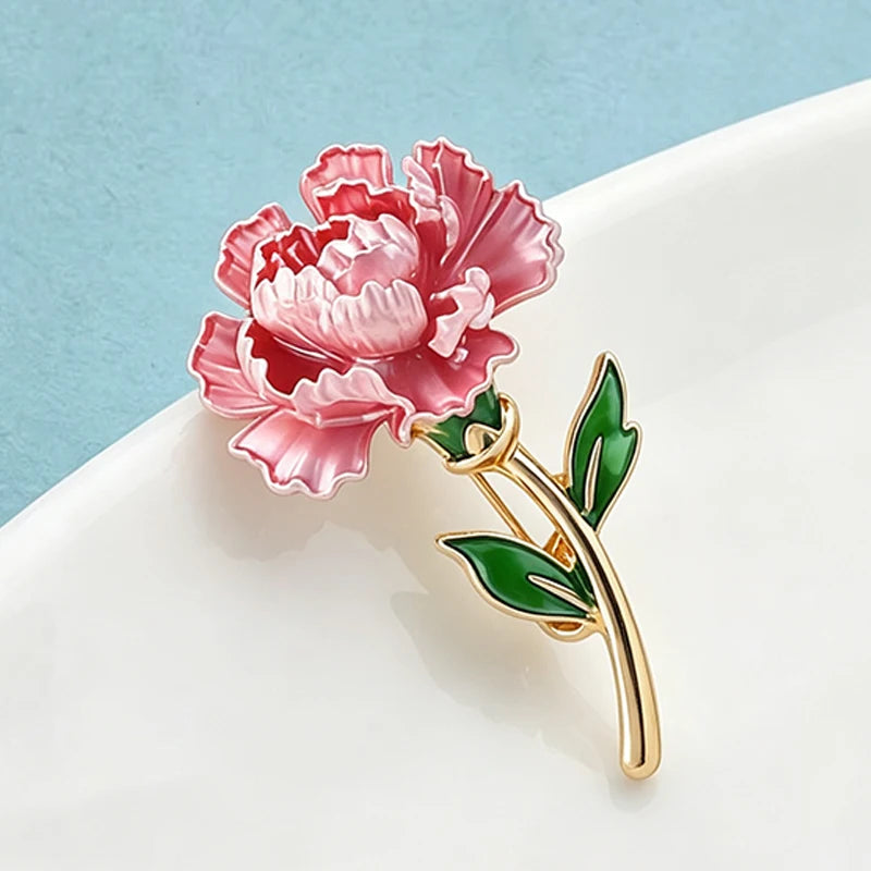 Wuli&baby January Birthday Flower Brooches Pins For Women Lady Enamel Carnation Plants Party Office Brooch Pin Mother's Day Gift