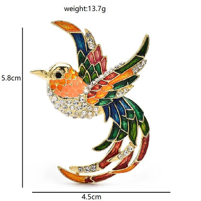 Wuli&baby Beautiful Flying Bird Brooches For Women Lady Rhinestone Enamel Long Tail Birds Party Office Brooch Pins Gifts