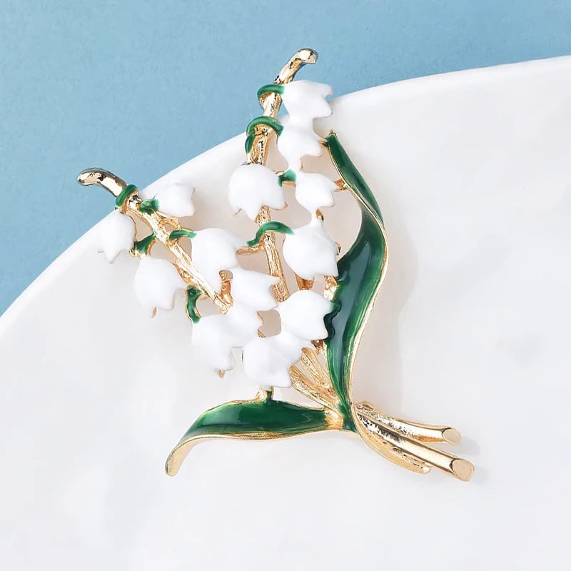 Wuli&baby Enamel Lily of the Valley Brooches White Flower Brooch Pins For Women Jewelry Accessory Gift Dress Badge