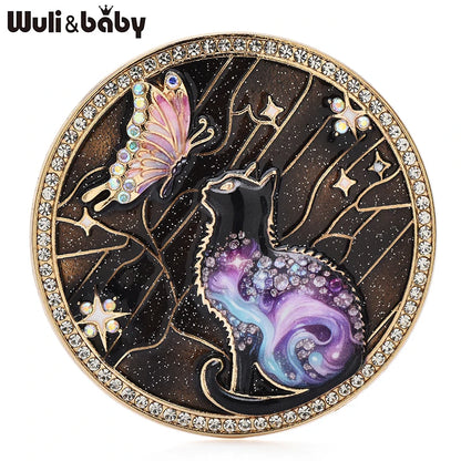 Wuli&baby Lovely Butterfly And Cat Brooches 4-color Alloy Enamel Animal Round Brooch For Women Children's Clothes Pins Badge