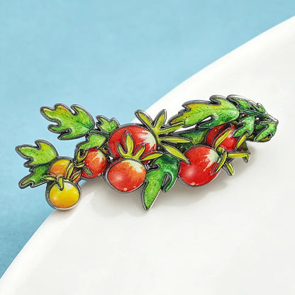 Wuli&baby Beautiful Cherry Tomato Brooches For Women Lady Lovely Vegetable Plants Party Office Brooch Pin Gifts