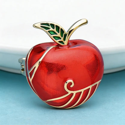 Wuli&baby Cute Red Apple Brooches Alloy Enamel Pretty Fruits Brooch For Women Children's Clothes Backpack Pins Gifts