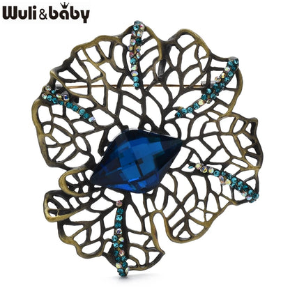 Wuli&baby High Quality Hollow Out Flower Brooches 4-color Crystal Plants Brooch Pins For Women's Clothes Bags Gifts