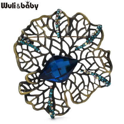 Wuli&baby High Quality Hollow Out Flower Brooches 4-color Crystal Plants Brooch Pins For Women's Clothes Bags Gifts