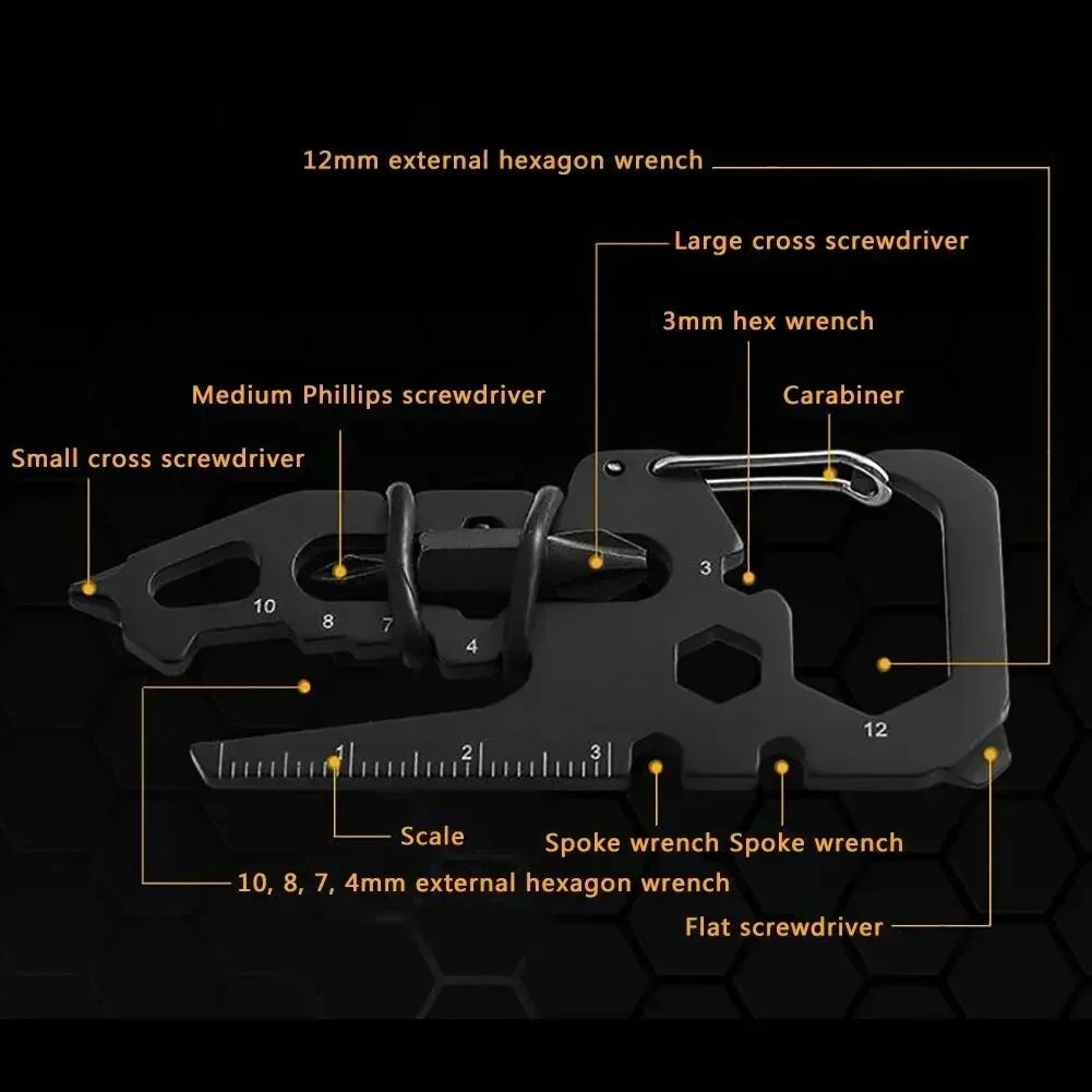 Stainless Steel Multifunction Carabiner Keychain, Bottle Opener Card Tool, Outdoor Camping Climbing Portable Accessories