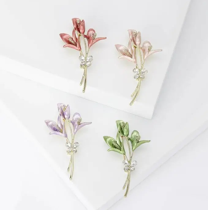 Resin Tulip Brooch for Women Unisex Rhinestone Flower Pin Pearl Plant Lapel Pin Banquet Party Backpack Gifts Jewelry Accessories