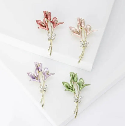 Resin Tulip Brooch for Women Unisex Rhinestone Flower Pin Pearl Plant Lapel Pin Banquet Party Backpack Gifts Jewelry Accessories