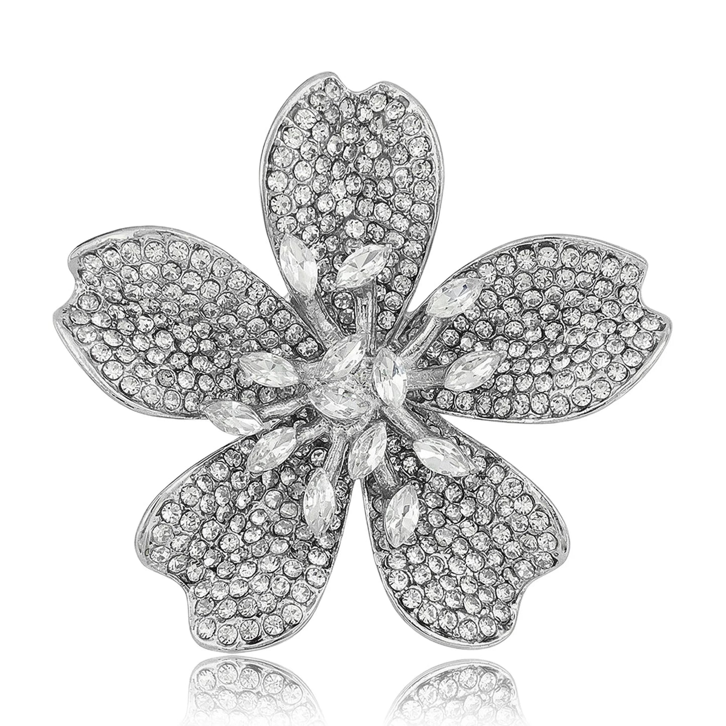Beaut&Berry Luxury Rhinestone Cherry Blossom Brooches for Women Unisex Plant Pins Casual Party Jewelry Accessories Gifts