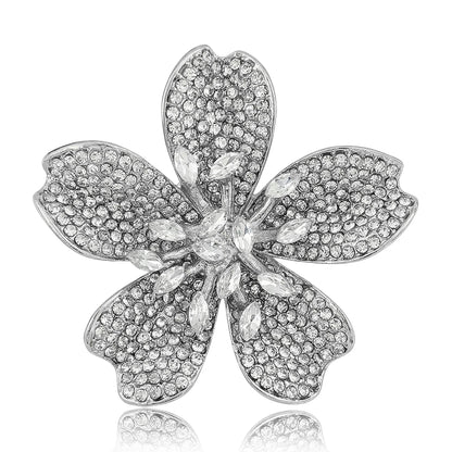 Beaut&Berry Luxury Rhinestone Cherry Blossom Brooches for Women Unisex Plant Pins Casual Party Jewelry Accessories Gifts