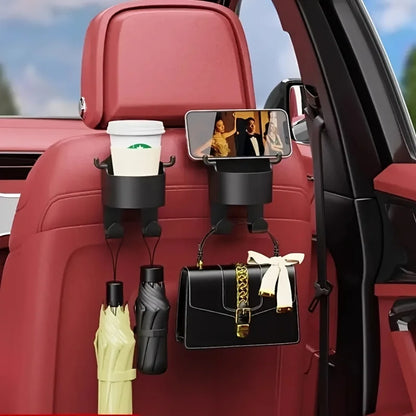 1/2Multifunctional car storage rack with hooks、Cup holder and storage box - Durable and sturdyPPMaterial，Suitable for seat back