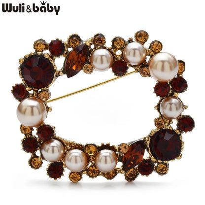 Wuli&baby Elegant Pearl Geometric Wreath Brooches 3-color Rectangle Flowers For Women's Clothes Fashion Jewelry Gifts