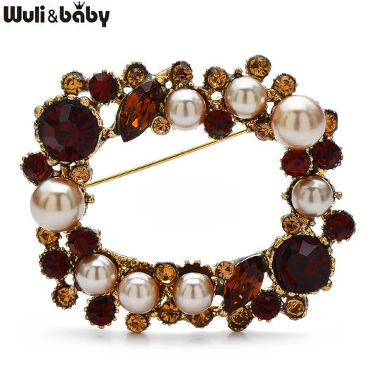 Wuli&baby Elegant Pearl Geometric Wreath Brooches 3-color Rectangle Flowers For Women's Clothes Fashion Jewelry Gifts
