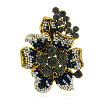 New Rhinestone Flower Brooch European and American Heavy Industry Coat Brooch Fashion Accessory Pins Jewelry