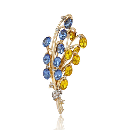 Beaut&Berry Ear of Wheat Brooches for Women Rhinestone Blue and Yellow Plant Pins 5-Color Unisex Casual Accessories Gifts