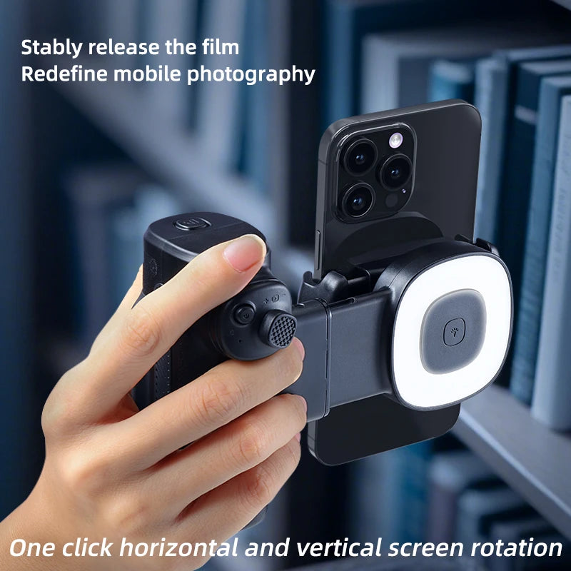 Single-Axis Phone Grip with Bluetooth LED Selfie Light, Adjustable Angle for Smartphone Photography, Video Live Streaming