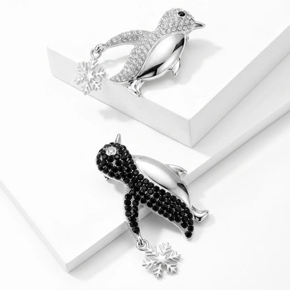 Beaut&Berry Trendy Rhinestone Snowflake Penguin Brooches for Women Unisex Animal Pins Casual Party Jewelry Accessories Gifts