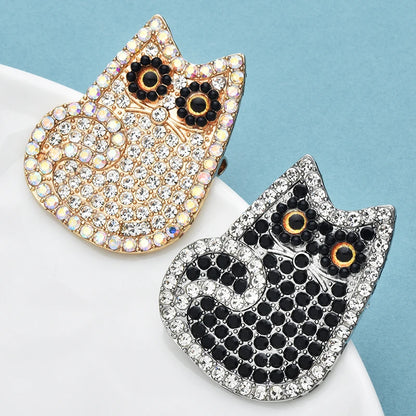 Wuli&baby Cute Shining Cat Brooches For Women Unisex 2-color Rhinestone Animal Party Casual Clothes Backpack Brooch Pins Gifts