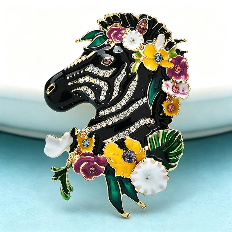 Wuli&baby Wear Flowers Zebra Brooches For Women Unisex Enamel Vintage Designer Animal Office Party Brooch Pins Gifts