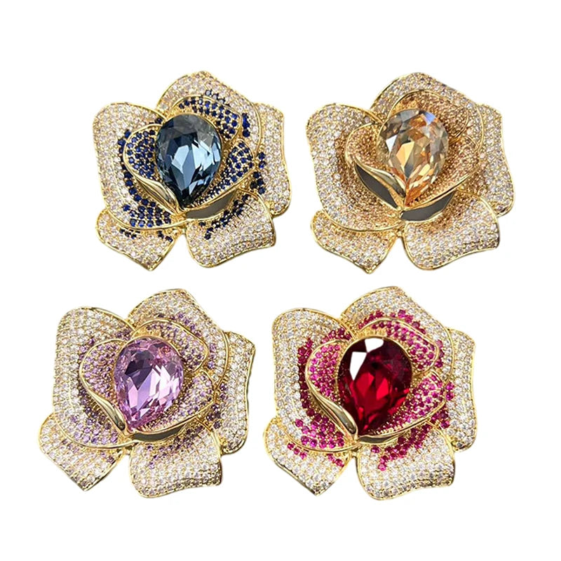 Fashion Exquisite Rhinestone Crystal Flower Brooch For Women Clothing Coat Jewelry Accessries Gifts