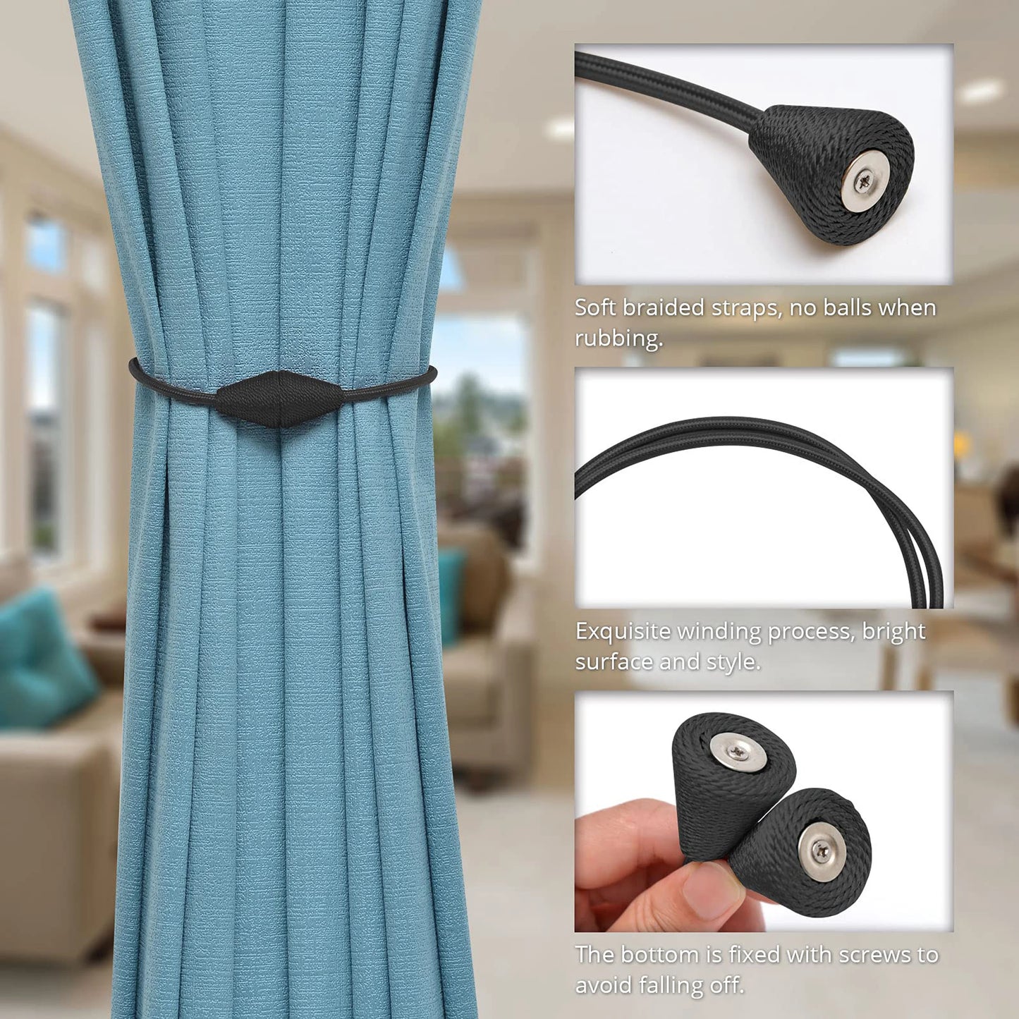 2pcs European style conical shaped strong magnetic curtain tiebacks for thin or heavy curtains, suitable for home, living room