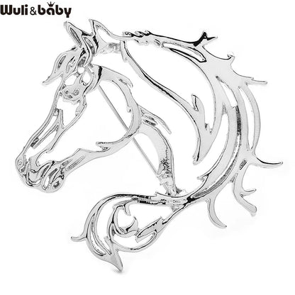 Wuli&baby Hollow Out Horse Head Brooches For Women Unisex 2-color Metal Simple The Animal of Horse Year Party Casual Brooch Pins